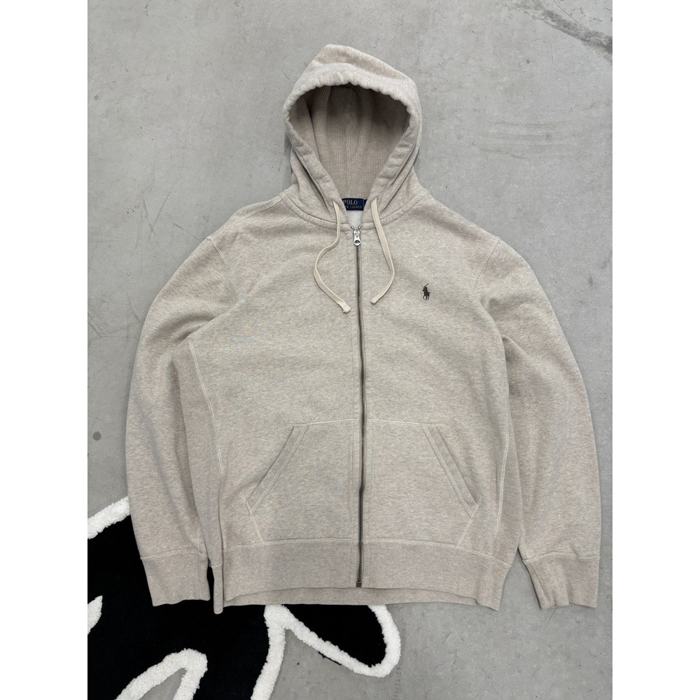 Polo Ralph Lauren Mens Oatmeal Heather Full Zip Waffle Lined Hoodie Large